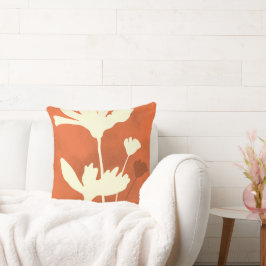 Almofada Silhueta Floral do Cosmos com fundo laranja
