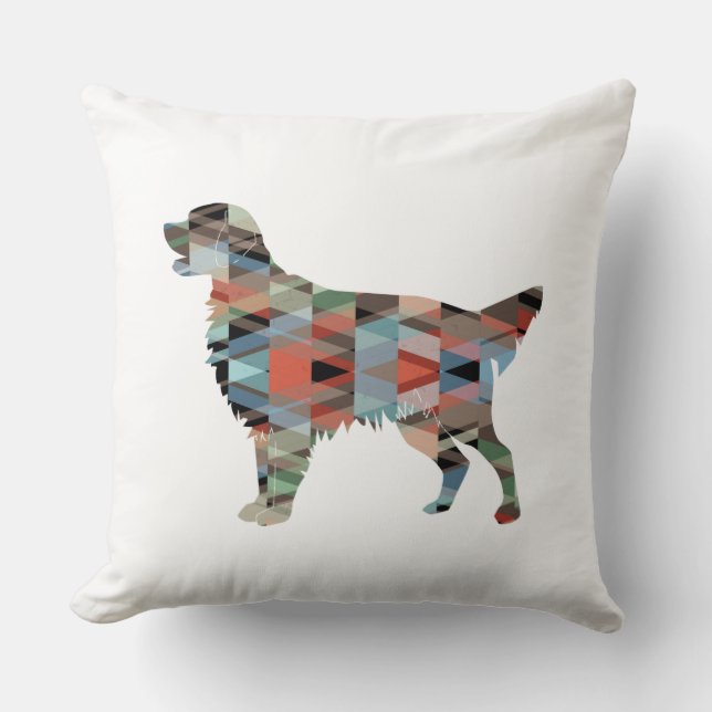 Almofada Silhueta Geométrica do Retriever Revestido Plano - (Frente)