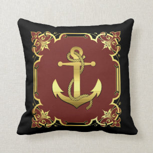 Almofada Silhueta para âncora náutica/ouro/vermelho/preto