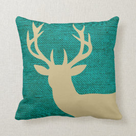 Almofada Silhueta Rustic Deer Head no Burlap| Turquesa