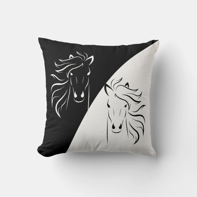 Almofada Silhuetas de cavalos em preto e branco abstrato (Frente)