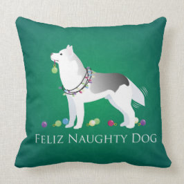 Almofada Silver Siberian Husky Feliz Naughn Natal
