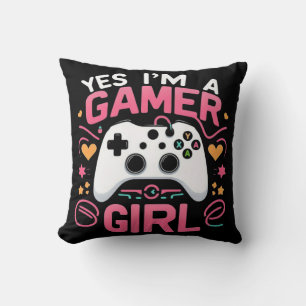 Almofada Sim, Eu Sou Uma Gamer: Controle Pink e Branco