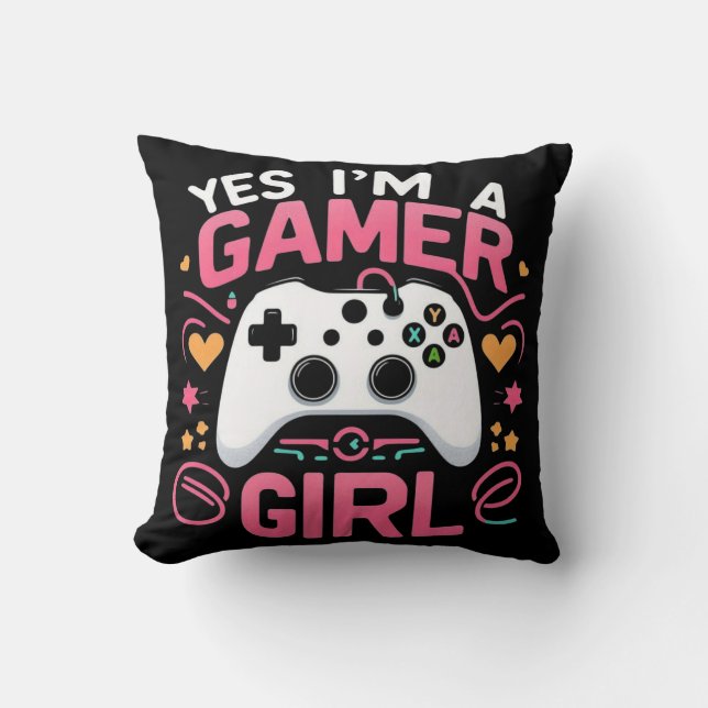 Almofada Sim, Eu Sou Uma Gamer: Controle Pink e Branco (Frente)