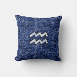 Almofada Símbolo Aquarius Zodiac na Camuflagem Digital do