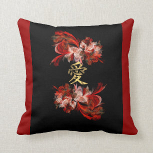Almofada Símbolo chinês do amor no fractal vermelho