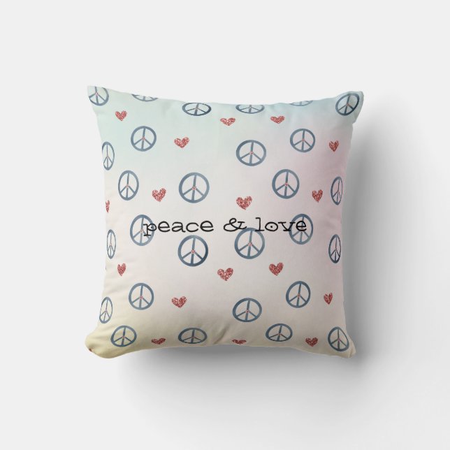 Almofada Símbolo de Paz de Coração Amarelo-Amarelo Aqua com (Frente)