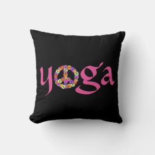 Almofada Símbolo de Paz de Yoga Floral em Preto