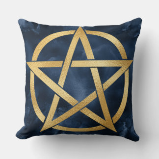 Almofada Símbolo de Pentagrama Dourado no Azul