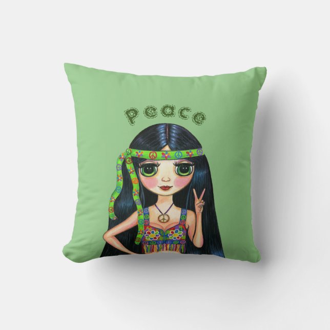 Almofada Símbolo de Pintinho Hippie Psicodélico Banda de Ca (Frente)