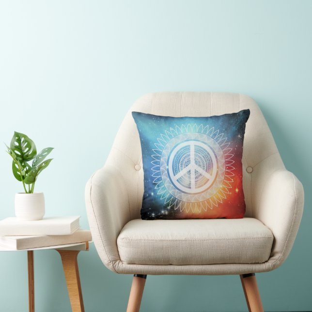 Almofada Símbolo de Sinal PEACE Mandala Daisy Space Hippie (Cadeira)