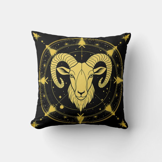 Almofada Símbolo Dourado do Zodíaco de Áries (Frente)