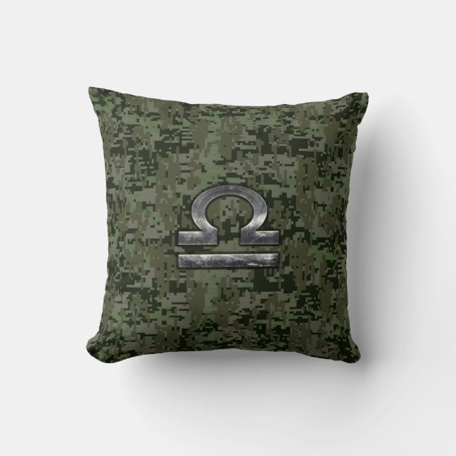 Almofada Símbolo Libra Zodiac Camuflagem Digital Woodland (Frente)