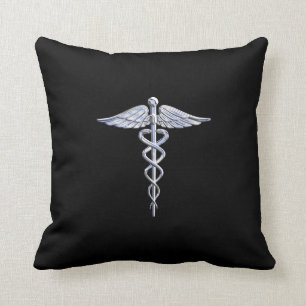 Almofada Símbolo médico do Caduceus no preto