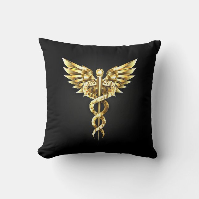 Almofada Símbolo Poligonal Dourado Caduceus (Frente)