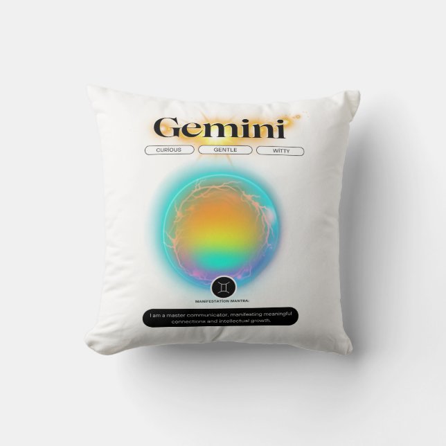Almofada Símbolo Zodiac Moderno Gemini Cita Elemento Ar (Frente)