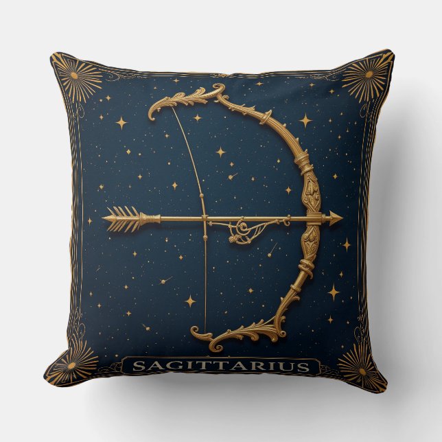 Almofada Símbolo Zodiacal de Sagitário Dourado (Frente)
