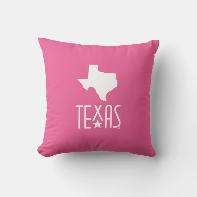 Almofada Símbolos do Texas, branco Texas, fundo rosa (Frente)