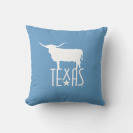Almofada Símbolos do Texas, Longhorn branco, fundo azul