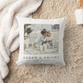 Almofada Simple Family Photo Merry and Bright Christmas