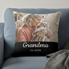 Almofada Simple Script Grandma Est.Photo Year Black