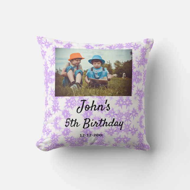 Almofada simples aniversário de brilho roxo adicione seu (Frente)