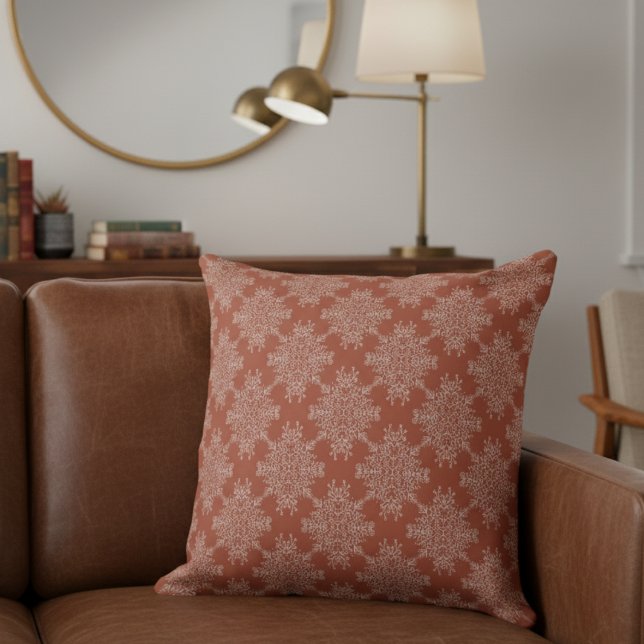 Almofada Simples Cor damasco Floral Moderna Terracotta (Criador carregado)
