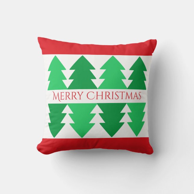Almofada Simples Design Vermelho Natal Árvore Verde (Frente)