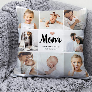 Almofada Simples e Chic   Colagem de Fotos para Mãe com Cor