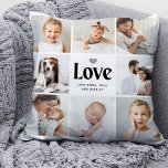 Almofada Simples e Moderno | Colagem de Fotos de Amor<br><div class="desc">Este simples travesseiro preto e branco apresenta uma grade de fotos com oito fotos pessoais de sua família, e uma ousada tipografia moderna que diz "amor". Há também um coração de cinza bonito e neutro. Uma manutenção simples e minimalista para seu pai, esposa ou qualquer membro da família sempre que...</div>