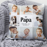 Almofada Simples e Moderno | Colagem de Fotos para Papa<br><div class="desc">Este simples travesseiro preto e branco apresenta uma grelha de fotografias com oito das suas fotografias pessoais de família, e uma tipografia moderna ousada que diz "papa". Há também um coração de cinza bonito e neutro. Uma manutenção simples e minimalista para o seu avô ou avô no Dia de os...</div>