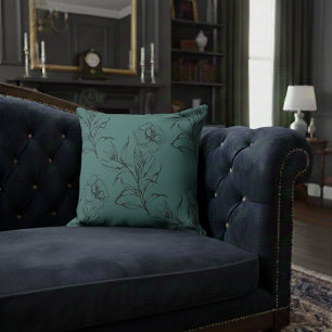 Almofada Simples Floral Padrão De Boho Dusty Teal