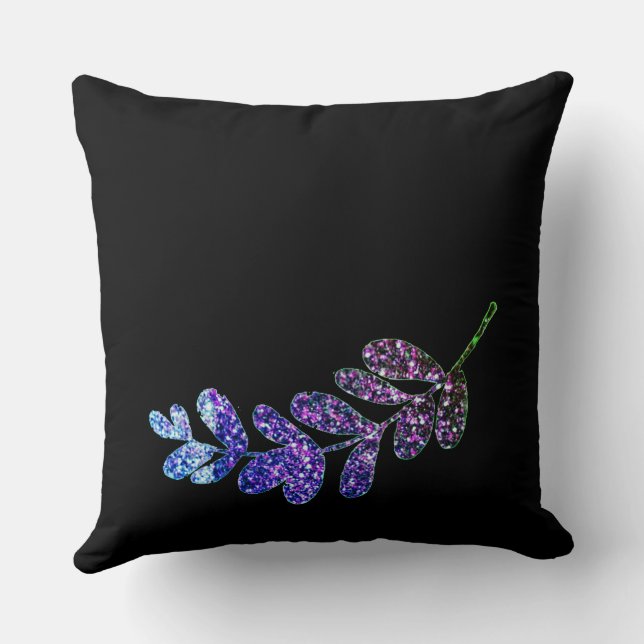 Almofada simples folhas personalizadas azul roxo preto adic (Verso)