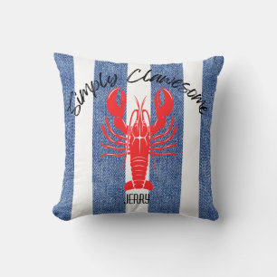 Almofada "SIMPLESMENTE UNHADAS" Red Lobster em Listras de J