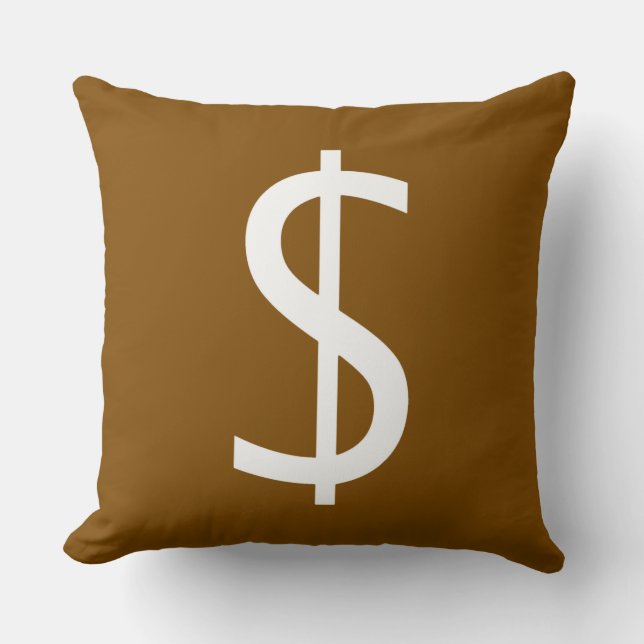 Almofada Sinal de Dólar Branco Rico Decoração Marrom (Frente)