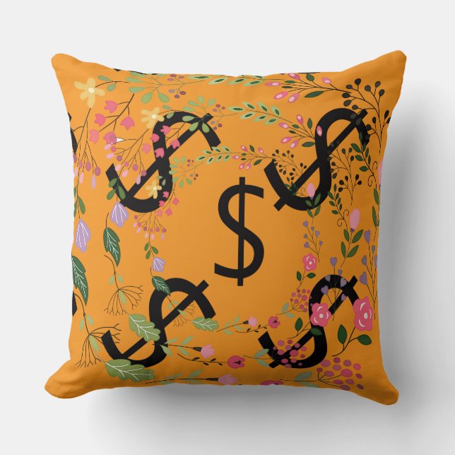 Almofada Sinal de Dólar Duo Tom Laranja Floral (Frente)