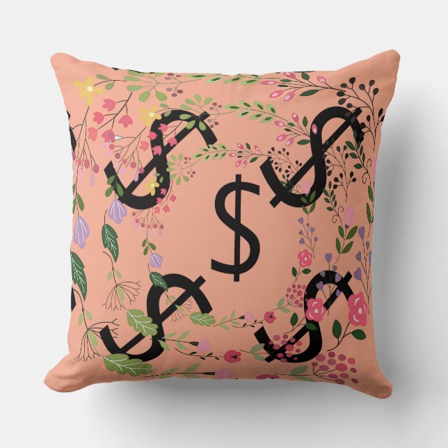 Almofada Sinal de Dólar Duo Tom Rosa Verde Pálido Floral (Frente)