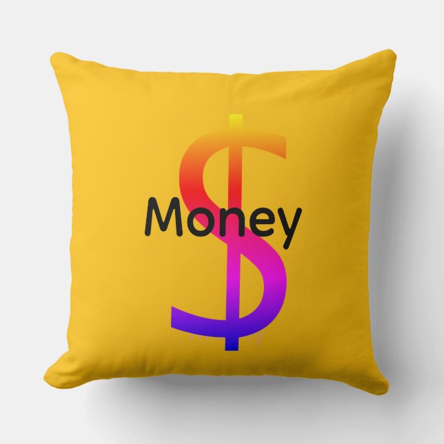 Almofada Sinal de Dólar $ Logo Arco-íris Amarelo (Frente)