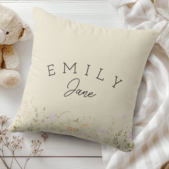 Almofada Sinal de Nome Personalizado para Meninas Decoração (Baby Girl Name Pillow Wildflower Nursery Decor)