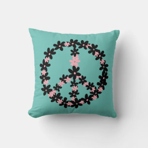 Almofada Sinal de Paz Floral Preto Colorido Pastel Rosa