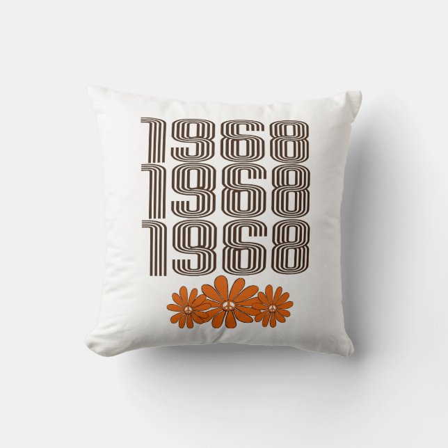 Almofada Sinal de Paz Orange Hippy Flower Power de 1968 (Frente)