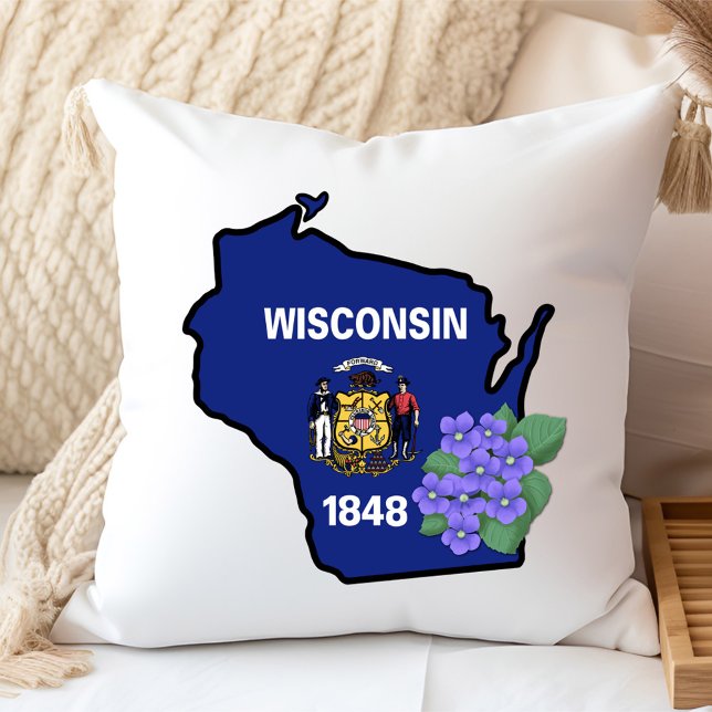 Almofada Sinalizador Wisconsin e Flor Azul Violeta Nome Per (Criador carregado)