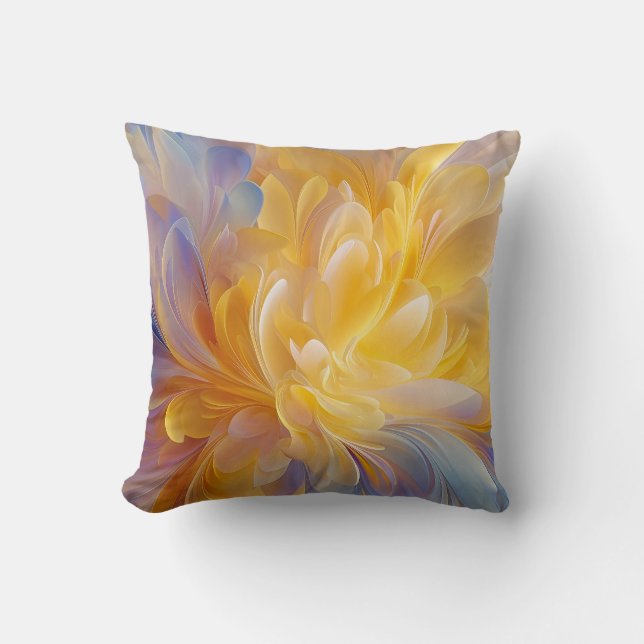 Almofada Sinfonia Dourada de Pétalas Abstratas em Flor (Frente)