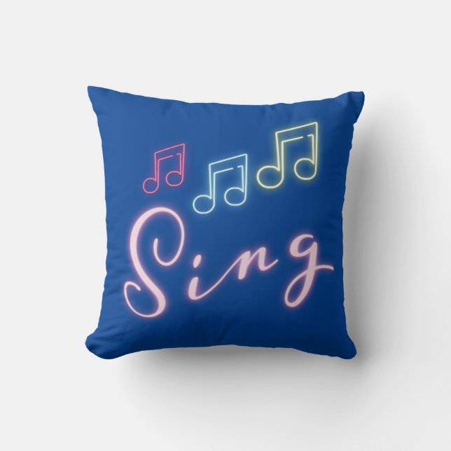 Almofada Sing Neon Music Notes on Blue (Frente)