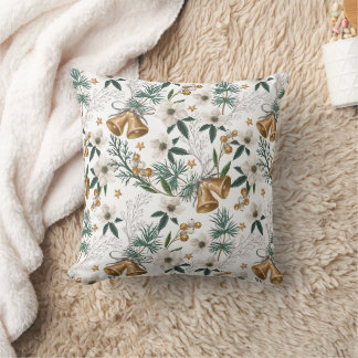 Almofada Sinos Dourados Elegantes & Padrão Floral Branco de