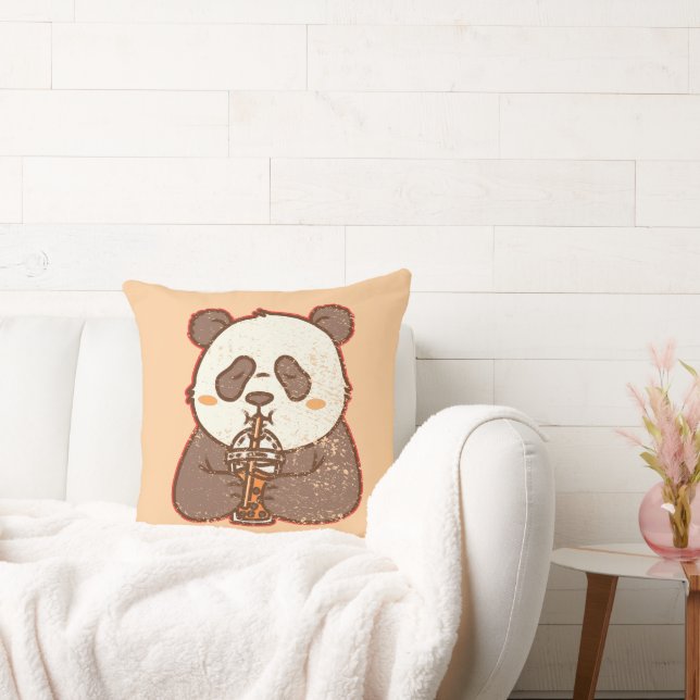 Almofada Sip Happens – Panda Boba Engraçado Estilo Retro (Sofá)