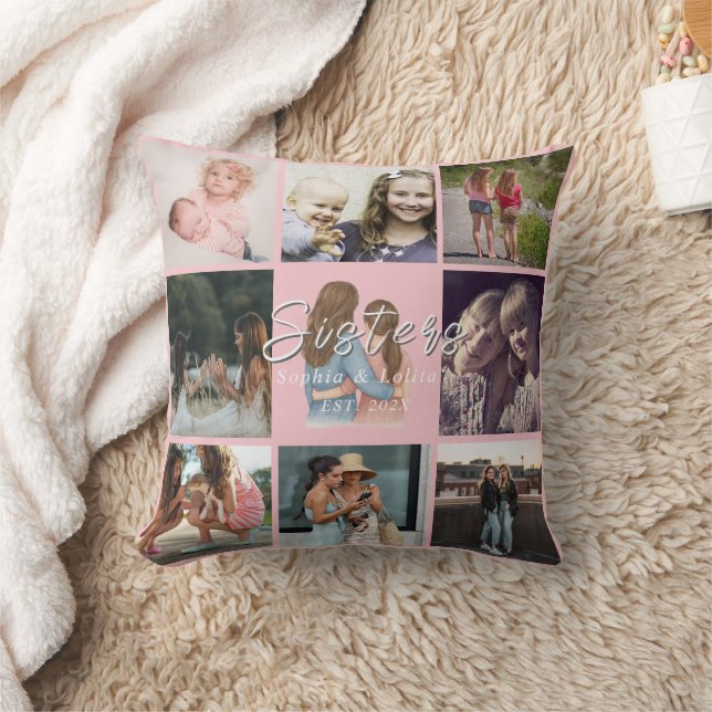 Almofada Sisters Forever – 8 Photo Collage Pillow Gift (Cobertor)