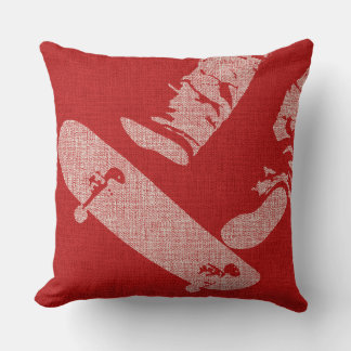 Almofada SkateBoarder Image Reverse Red/White Throw Pillow