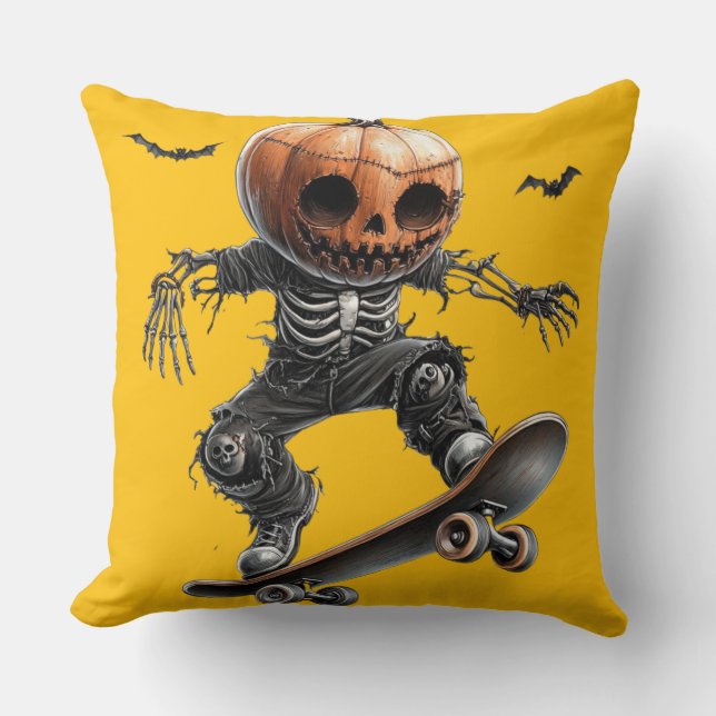 Almofada 🎃 Skateur à Tête de Citrouille (Frente)