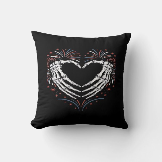 Almofada Skeleton Hand Heart 4th Of Usa Patriotic American (Frente)